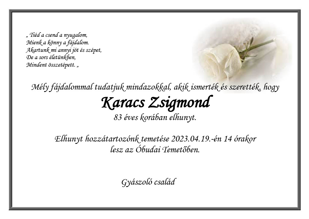 Elhunyt Karacs Zsigmond